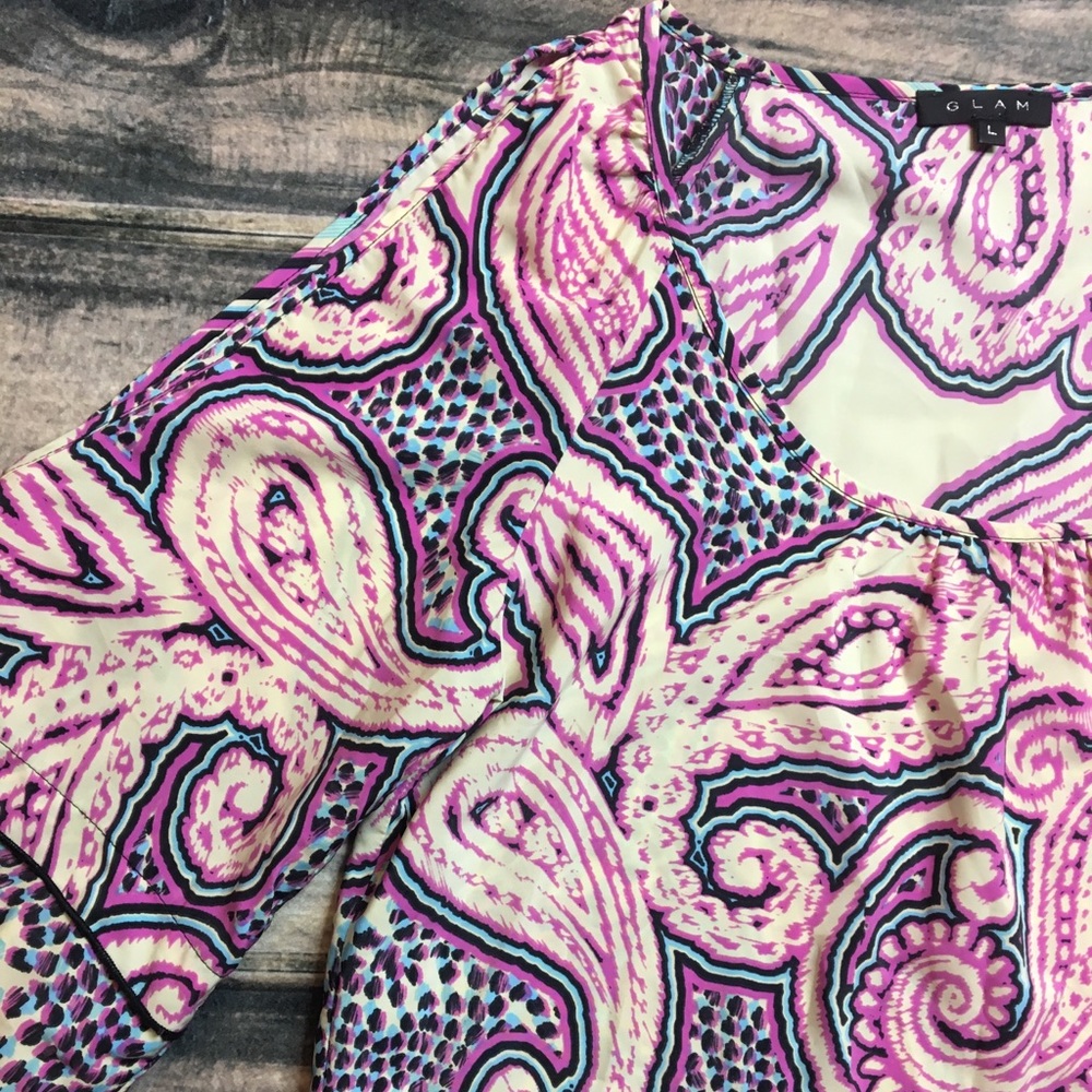 Glam Tunic Dress Paisley Large Cut Out Shoulders - Picture 5 of 8